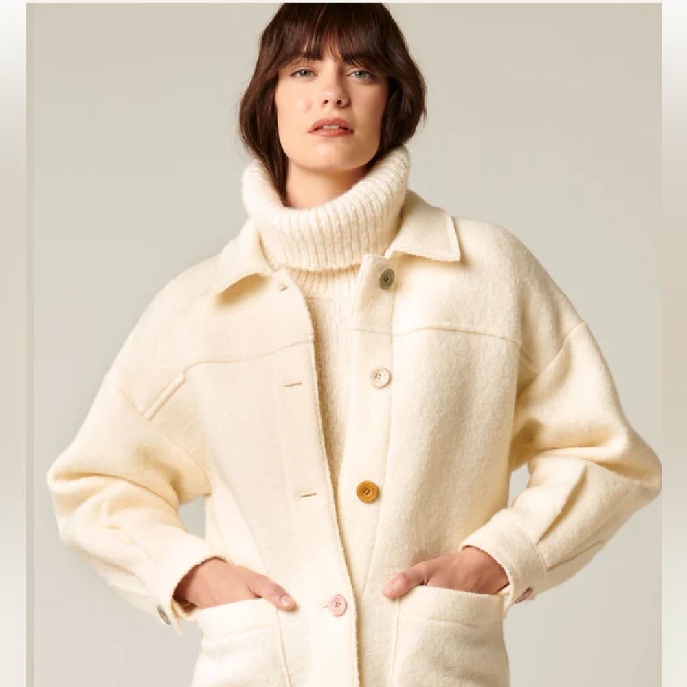 100% Boiled Wool Ellie Mae Nico Jacket Canadian Made Cream Shacket - Picture 5 of 12